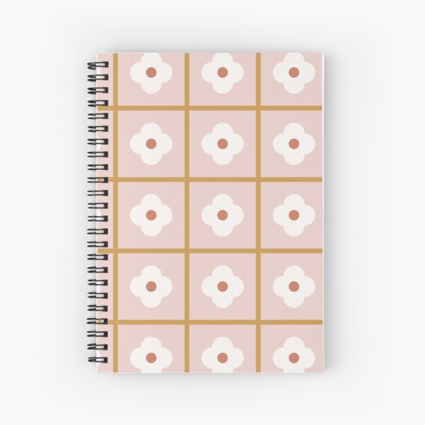Retro mod geo flower grid - pink red orange Spiral Notebook