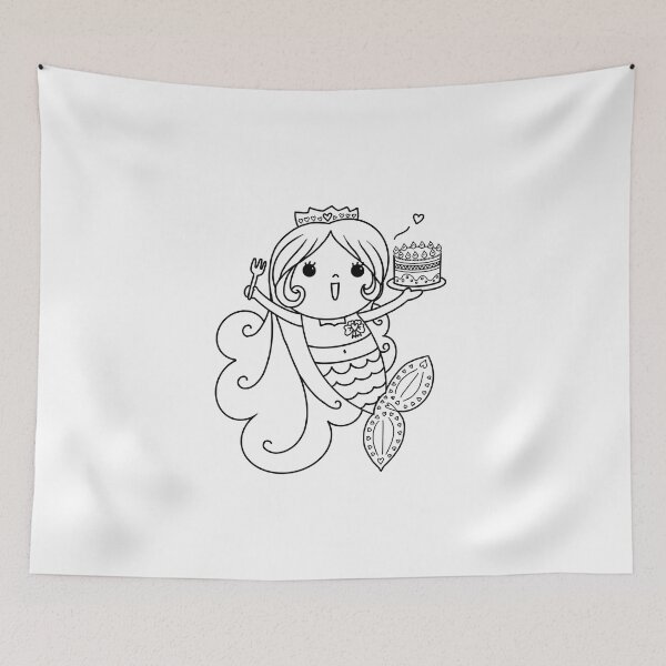Item preview, mermaid coloring : happy birthday mermaid for painting activity at home or at birthday party designed and sold by Tina-studio.