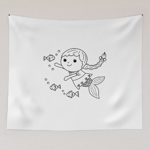 Item preview, mermaid coloring : long hair mermaid for painting activity at home or at birthday party designed and sold by Tina-studio.