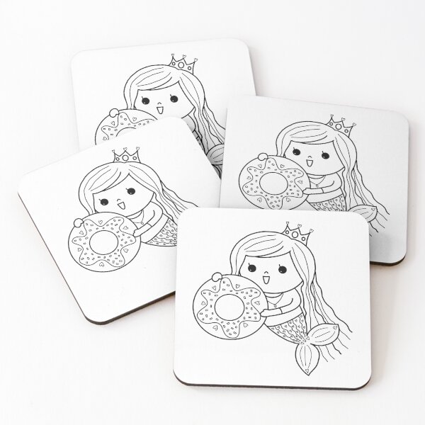 Item preview, mermaid coloring : I love donut for painting activity at home or at birthday party designed and sold by Tina-studio.