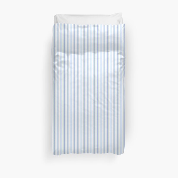Mattress Ticking Narrow Striped Pattern in Pale Blue and White Duvet Cover