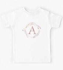 Letter A Rose Gold Pink Initial Monogram Kids Tee