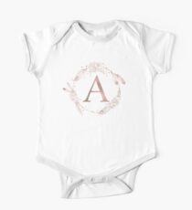 Letter A Rose Gold Pink Initial Monogram One Piece - Short Sleeve
