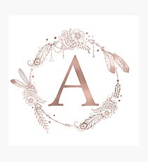 Letter A Rose Gold Pink Initial Monogram Photographic Print
