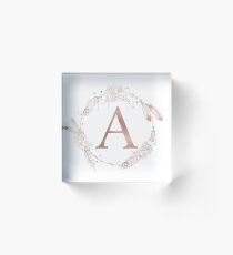 Letter A Rose Gold Pink Initial Monogram Acrylic Block