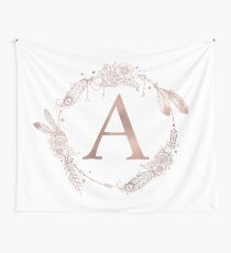 Letter A Rose Gold Pink Initial Monogram Wall Tapestry
