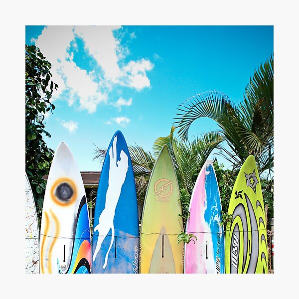 Retro Color Surfboard Fence of Paia Photographic Print