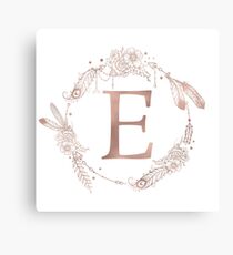 Letter E Rose Gold Pink Initial Monogram Canvas Print