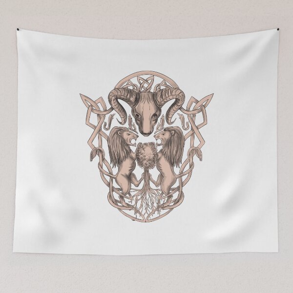 Item preview, Bighorn Sheep Lion Tree Coat of Arms Celtic Knotwork Tattoo designed and sold by patrimonio.