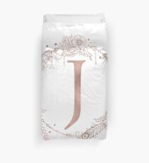 Letter J Rose Gold Pink Initial Monogram Duvet Cover