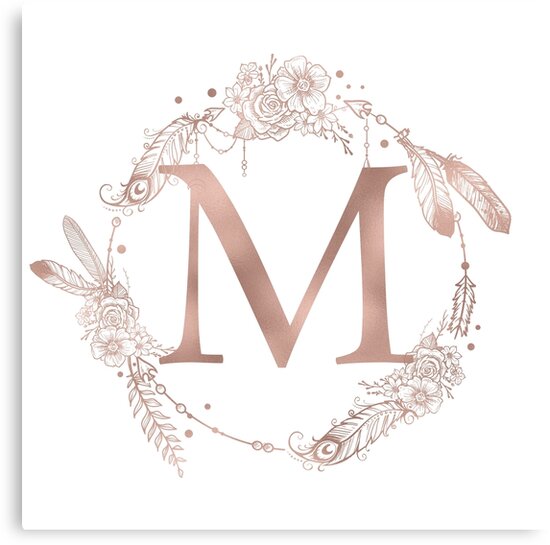 letter m rose gold pink initial monogram canvas prints