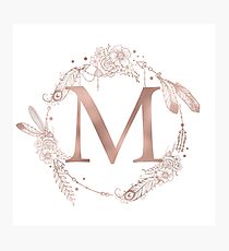 Letter M Rose Gold Pink Initial Monogram Photographic Print