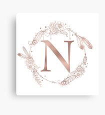 Letter N Rose Gold Pink Initial Monogram Canvas Print