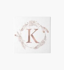 Letter K Rose Gold Pink Initial Monogram Art Board