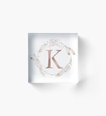Letter K Rose Gold Pink Initial Monogram Acrylic Block