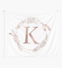 Letter K Rose Gold Pink Initial Monogram Wall Tapestry