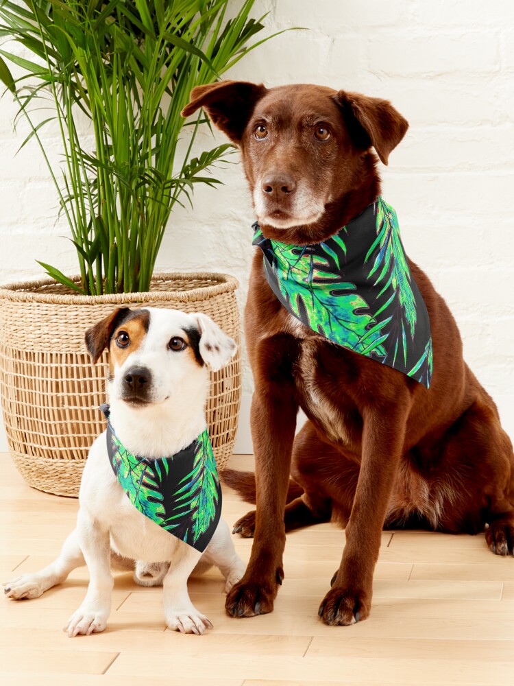 Alternate view of Green Leaves on Black Pet Bandana
