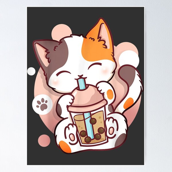 Kawaii Japanese Anime Cat Bubble Tea - Neko Kitty Drawing by DNT