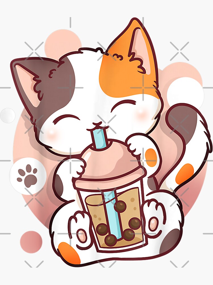Kawaii Cat Boba Bubble Milk Tea Kawaii Anime Neko Kitten Poster