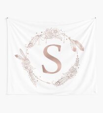 Letter S Rose Gold Pink Initial Monogram Wall Tapestry