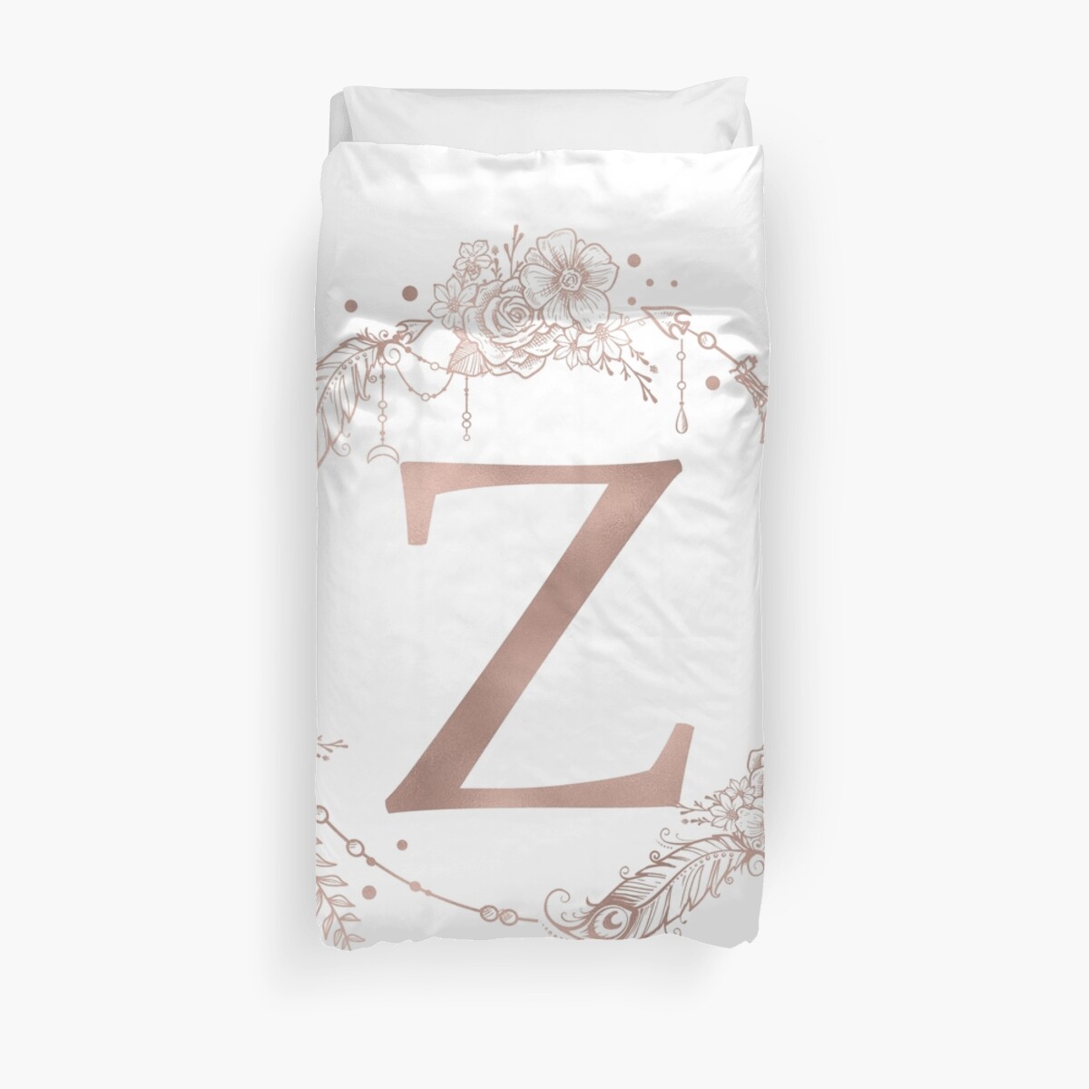 Letter Z Rose Gold Pink Initial Monogram Duvet Covers By