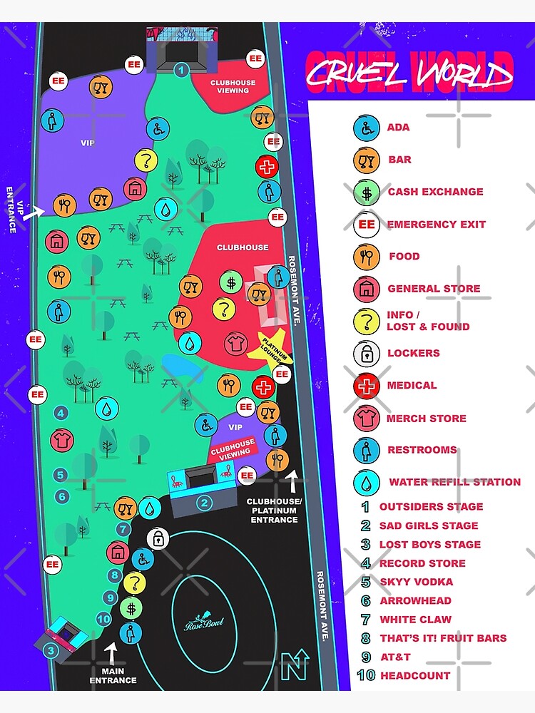 "Cruel World Venue Map 2022" Poster by hoodjohnstore Redbubble