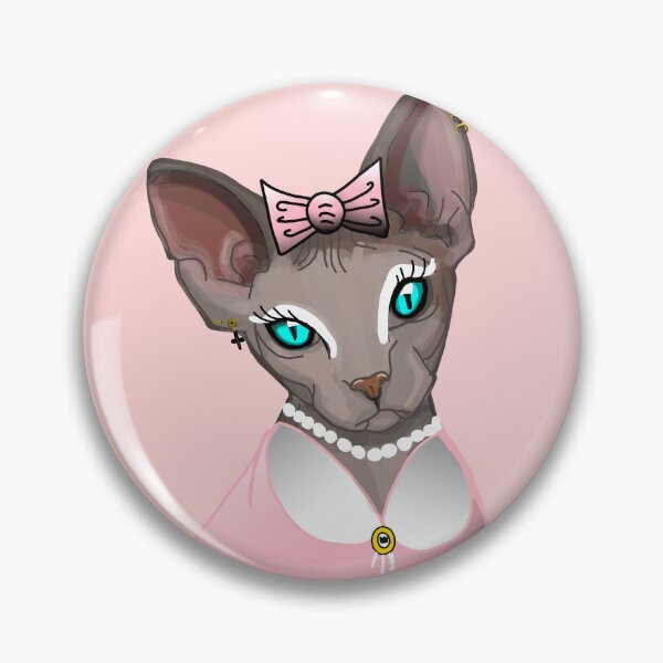 Item preview, Sphinx in pink dress Blue eyes Grey Hairless cat print baby pink background  designed and sold by DemonicGloom.