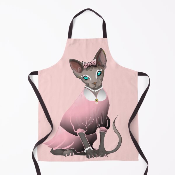 Item preview, Sphinx in pink dress Blue eyes Grey Hairless cat print baby pink background designed and sold by DemonicGloom.