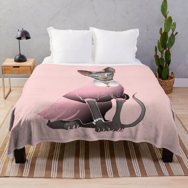 Item preview, Sphinx in pink dress Blue eyes Grey Hairless cat print baby pink background  designed and sold by DemonicGloom.