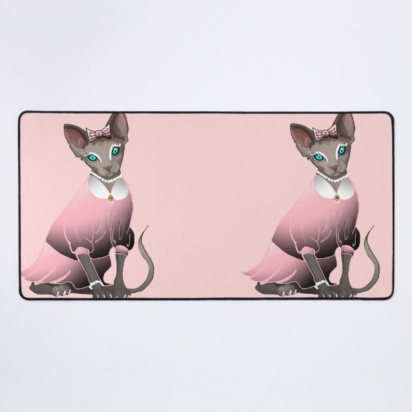 Item preview, Sphinx in pink dress Blue eyes Grey Hairless cat print baby pink background  designed and sold by DemonicGloom.