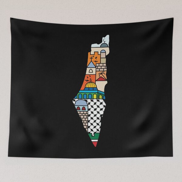 Item preview, I Love Palestine My Homeland Palestinian Map with Kufiya Hatta Pattern and Most Sacred Cites -wht St designed and sold by QentyPron.