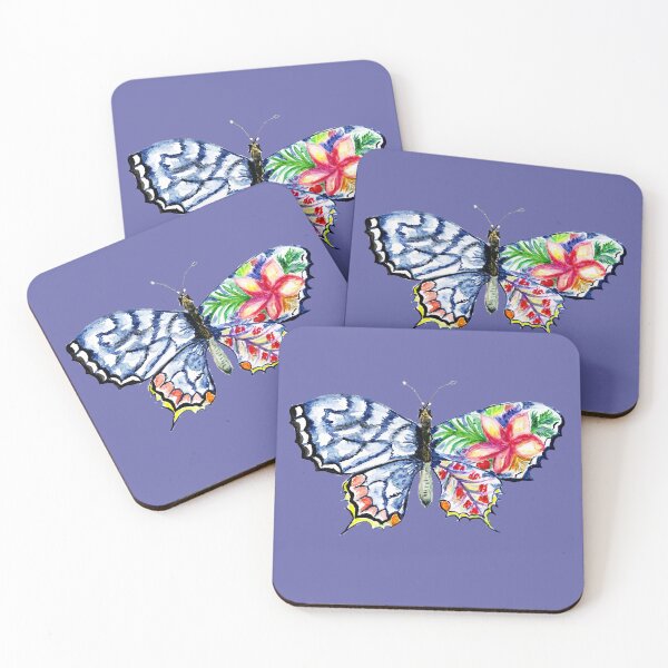 Item preview, Painted blue butterfly with flowers designed and sold by AnnArtshock.