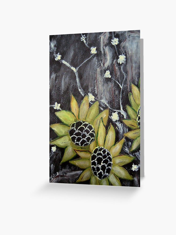 Flowers In Black Background Original Acrylic Painting Greeting Card By Lilypang Redbubble