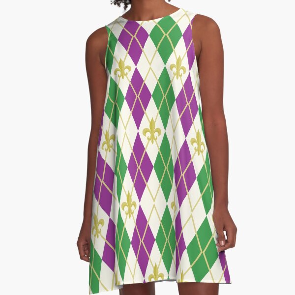 Mardi Gras Argyle A-Line Dress