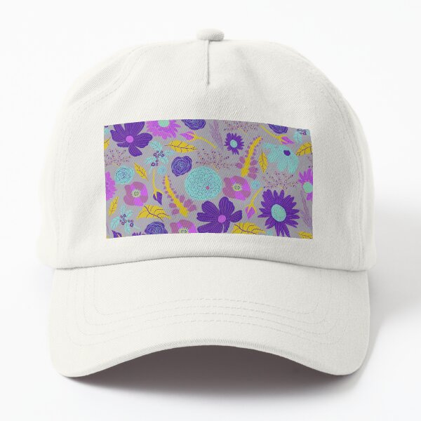 Aperçu de l'œuvre Boho Floral Wildness Violet Jaune Gris créée et vendue par Lozzie Eliza Designs.