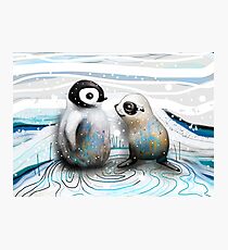 Penguin Chick and Baby Seal Photographic Print