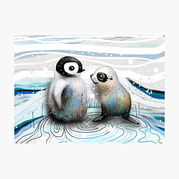 Penguin Chick and Baby Seal Photographic Print