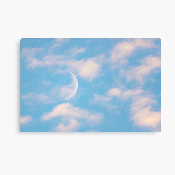 White crescent moon before dusk Canvas Print
