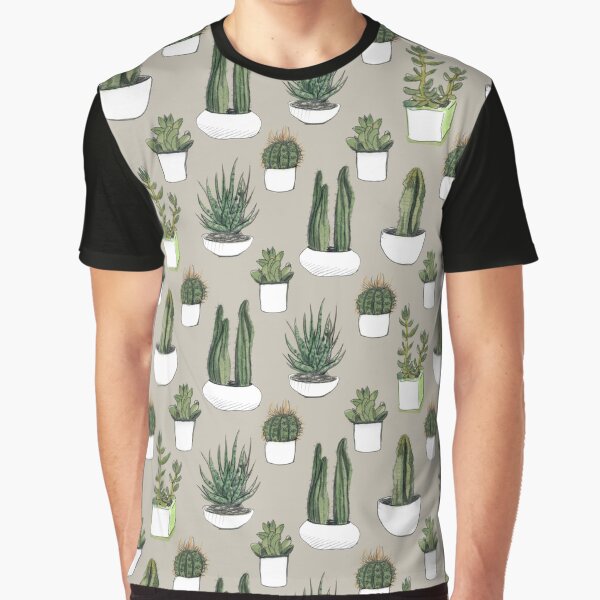 Watercolour Cacti & Succulents - Beige Graphic T-Shirt