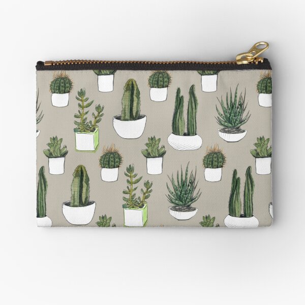 Watercolour Cacti & Succulents - Beige Zipper Pouch