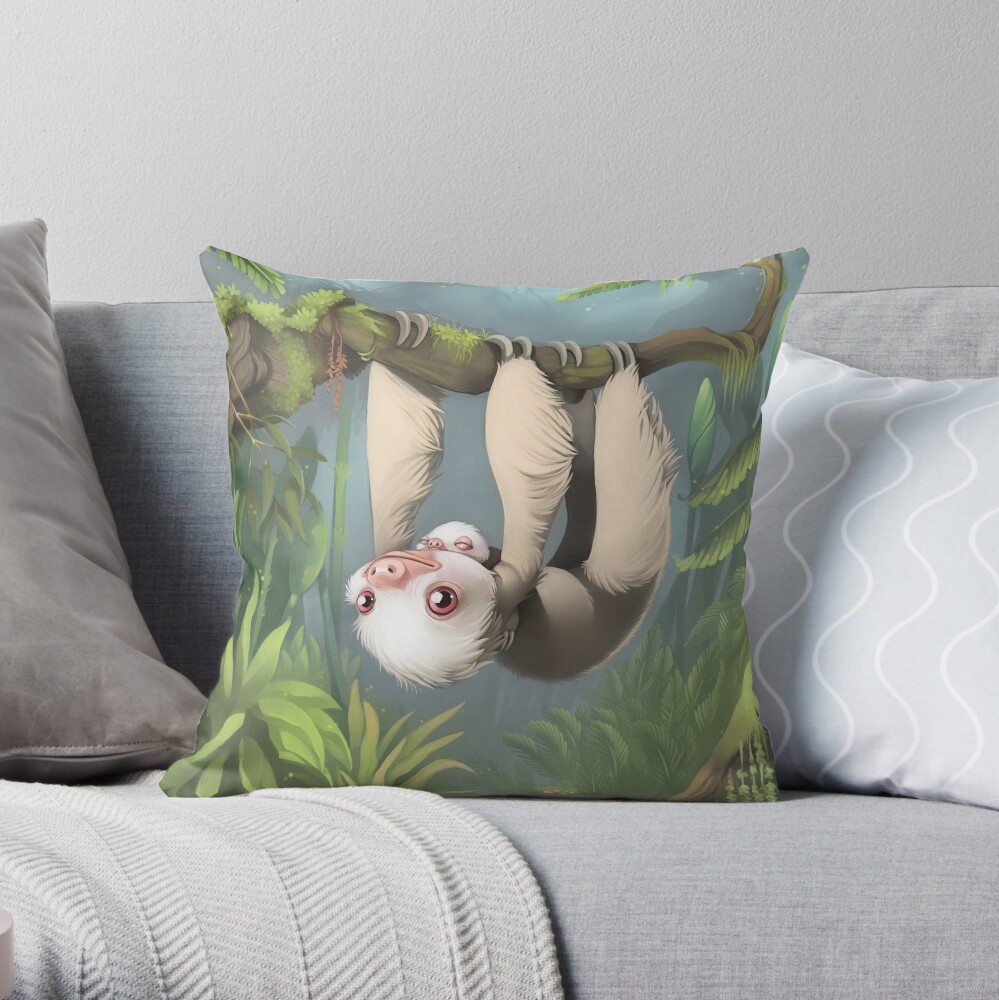 Sloth with Baby Throw Pillow