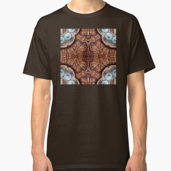 turquoise brown cowboy tribal Western country Tooled Leather Classic T-Shirt