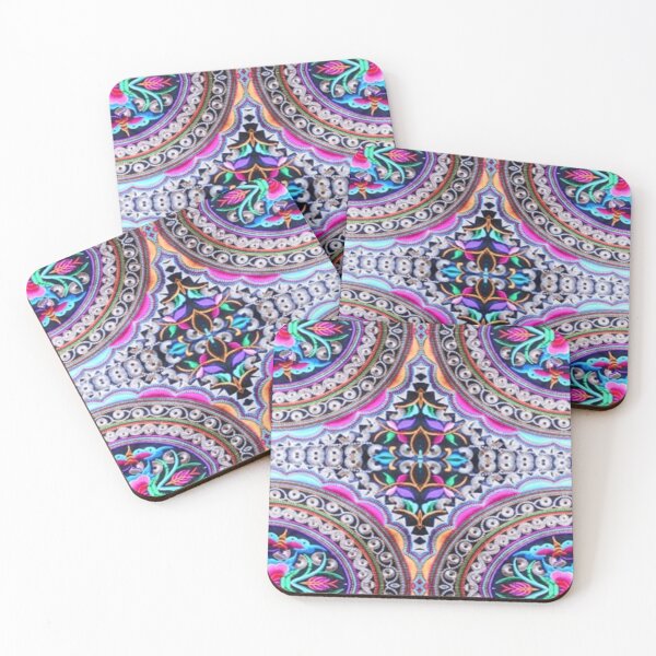 Item preview, Turquoise fuschia floral mandala Bohemian Mexican Embroidery designed and sold by LEILA ART SPACE.