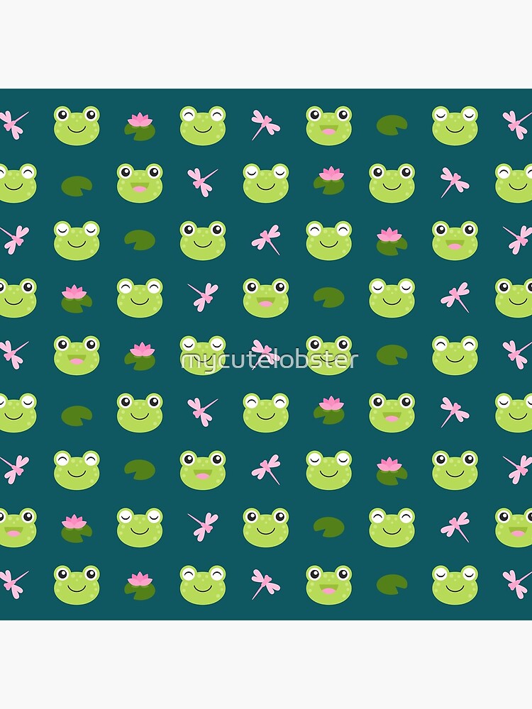 Cute Frog Faces on Teal by mycutelobster