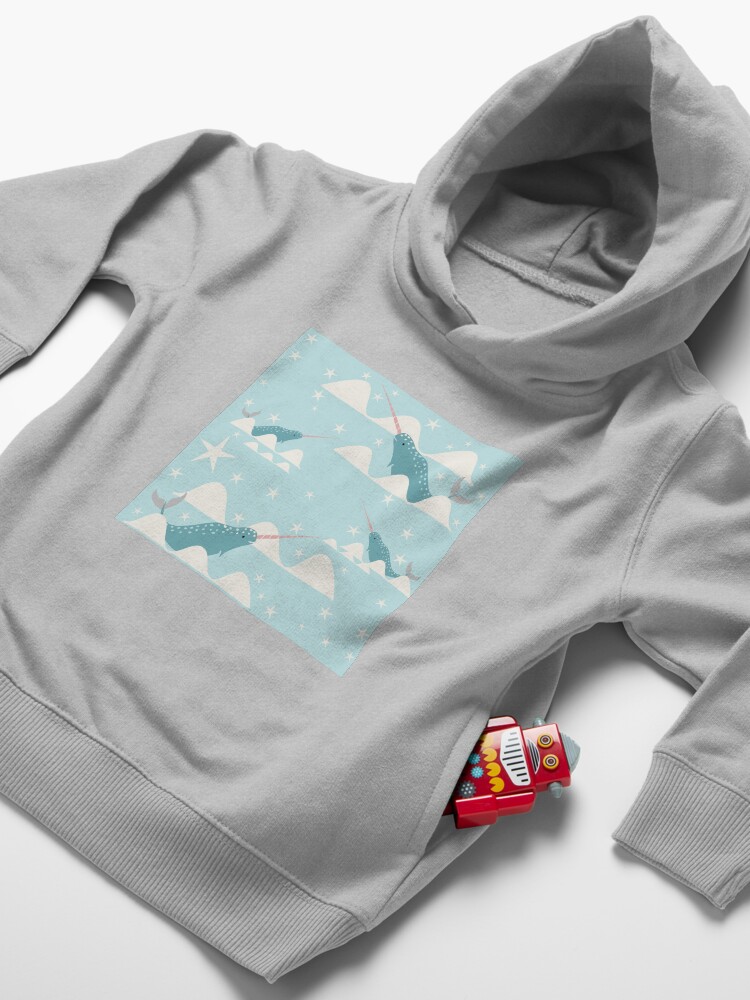 Alternate view of swimming narwhal blue Toddler Pullover Hoodie