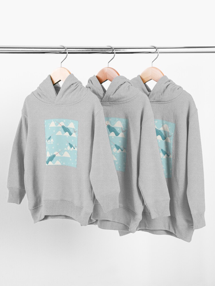 Alternate view of swimming narwhal blue Toddler Pullover Hoodie