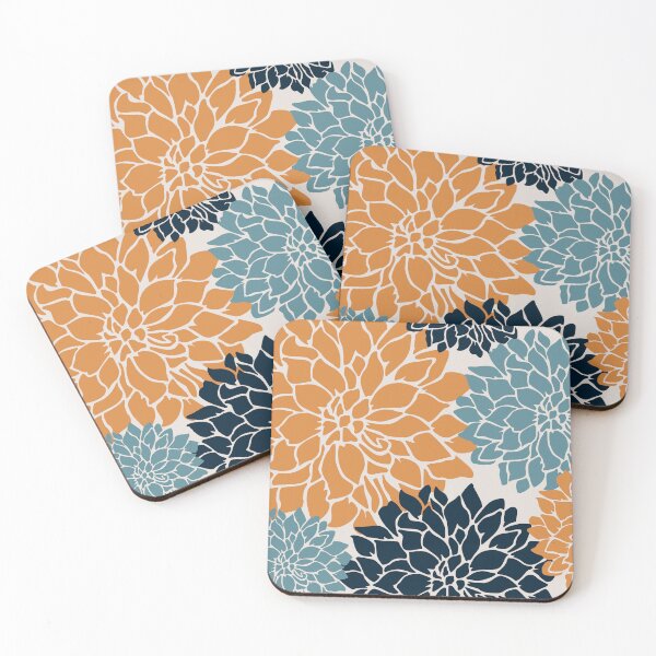 Artikelvorschau, Flower Blooms, Orange, Teal, Navy entworfen und verkauft von meggydesigns.