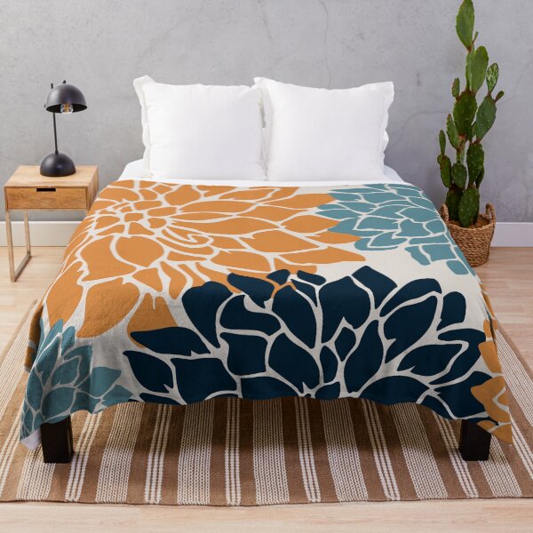 Artikelvorschau, Flower Blooms, Orange, Teal, Navy entworfen und verkauft von meggydesigns.