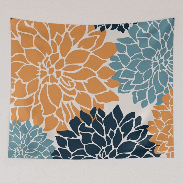 Item preview, Flower Blooms, Orange, Teal, Navy designed and sold by meggydesigns.