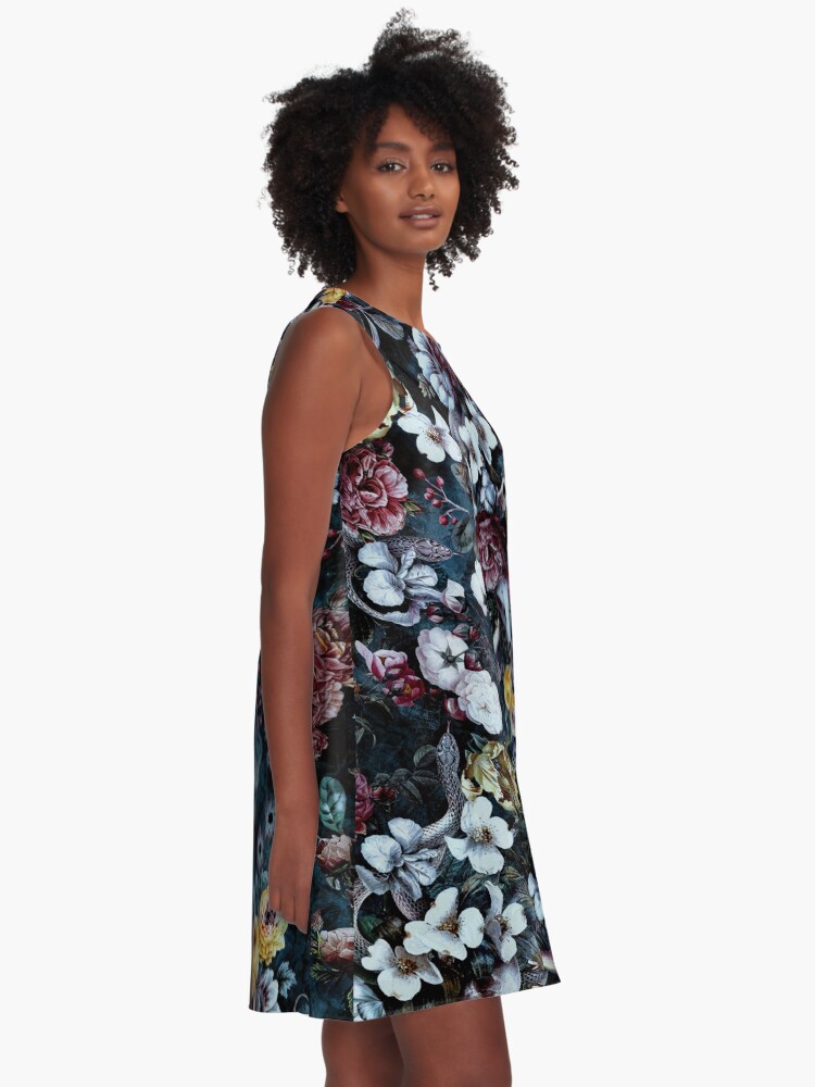 Thumbnail 2 of 4, A-Line Dress, Night Garden Snakes designed and sold by rizapeker.